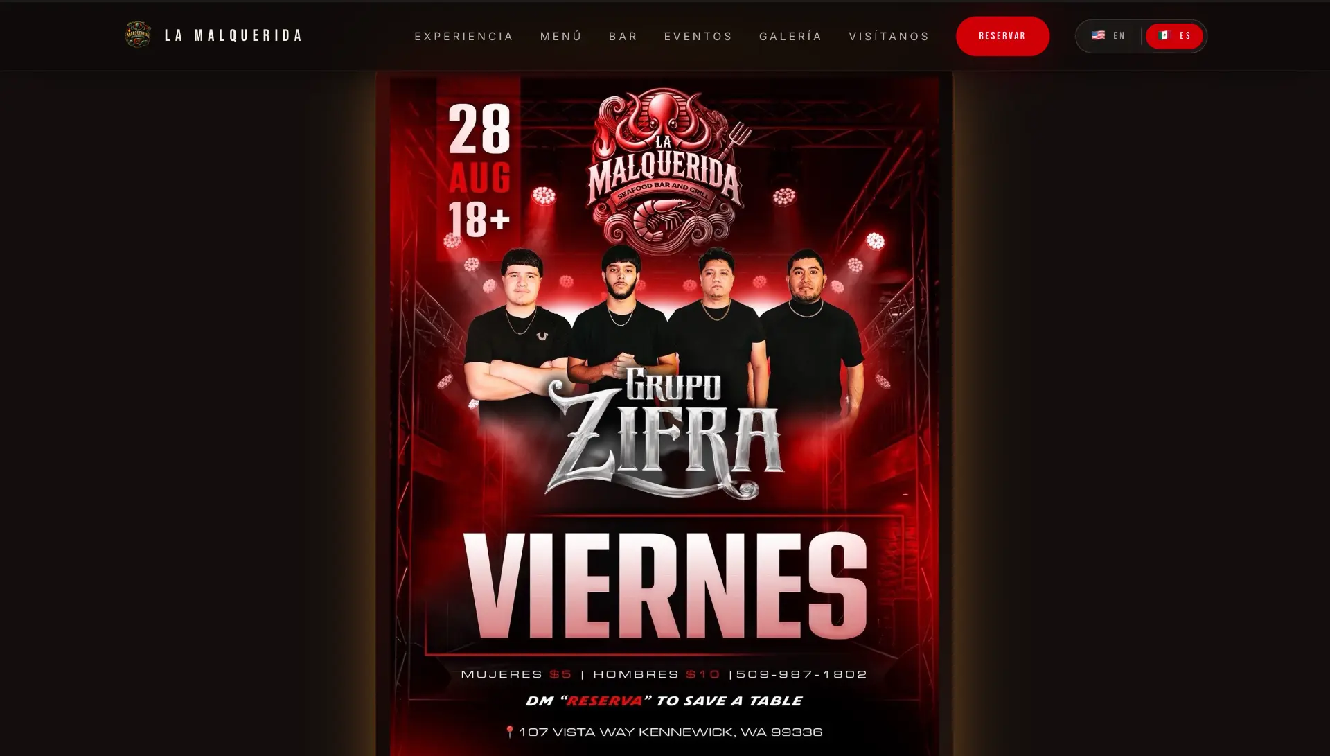La Malquerida live website with the published event flyer